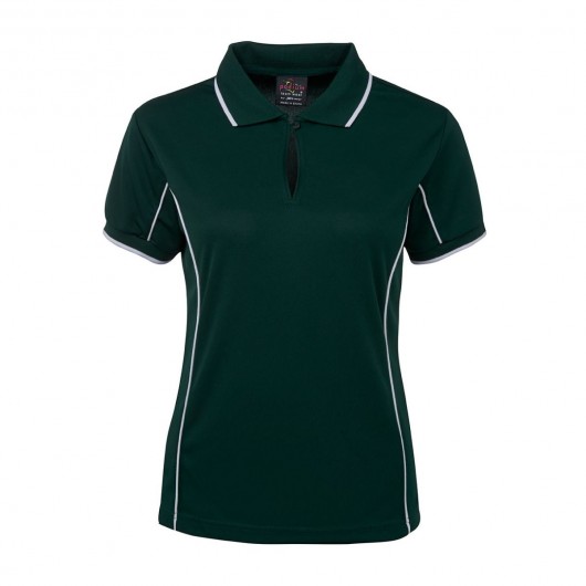 Forest Green White Ladies Piping Polo Shirts